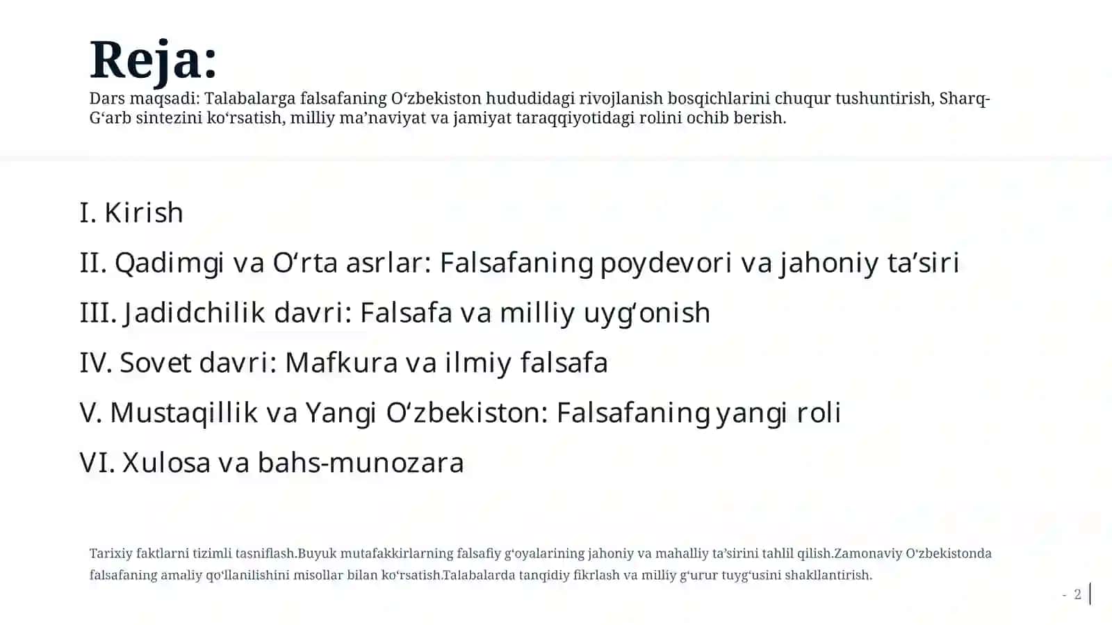 Falsafaning mohiyatiga oid Sharq va G'arb mutafakkirlari ta'riflarini tasniflash. 2