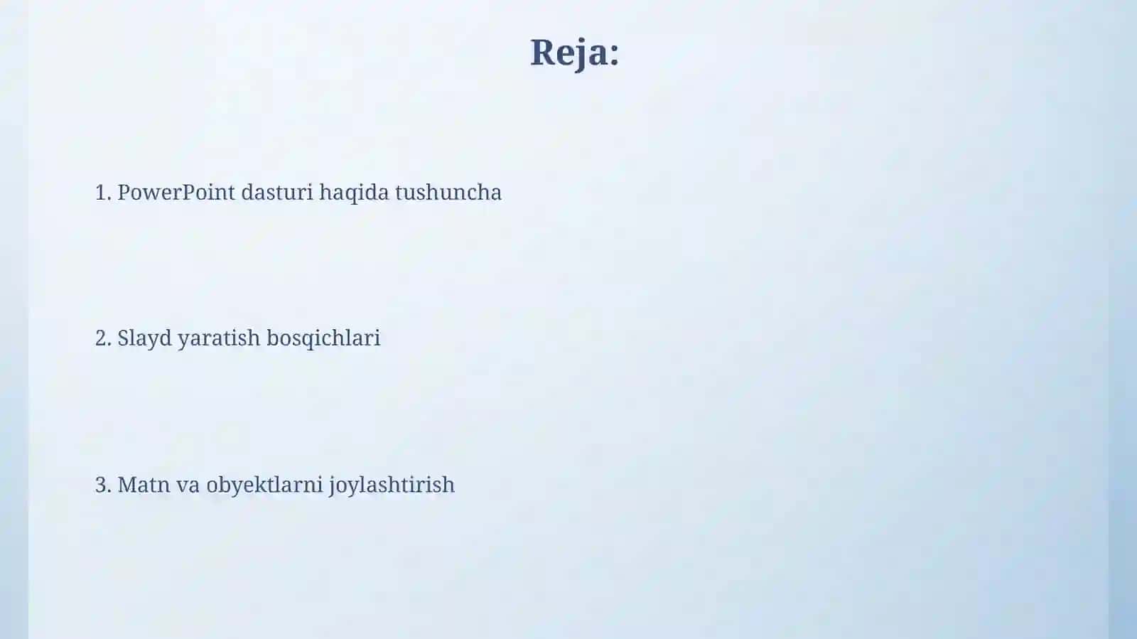 PowerPoint dasturida slaydlar yaratish va animatsiya qo'llash 2