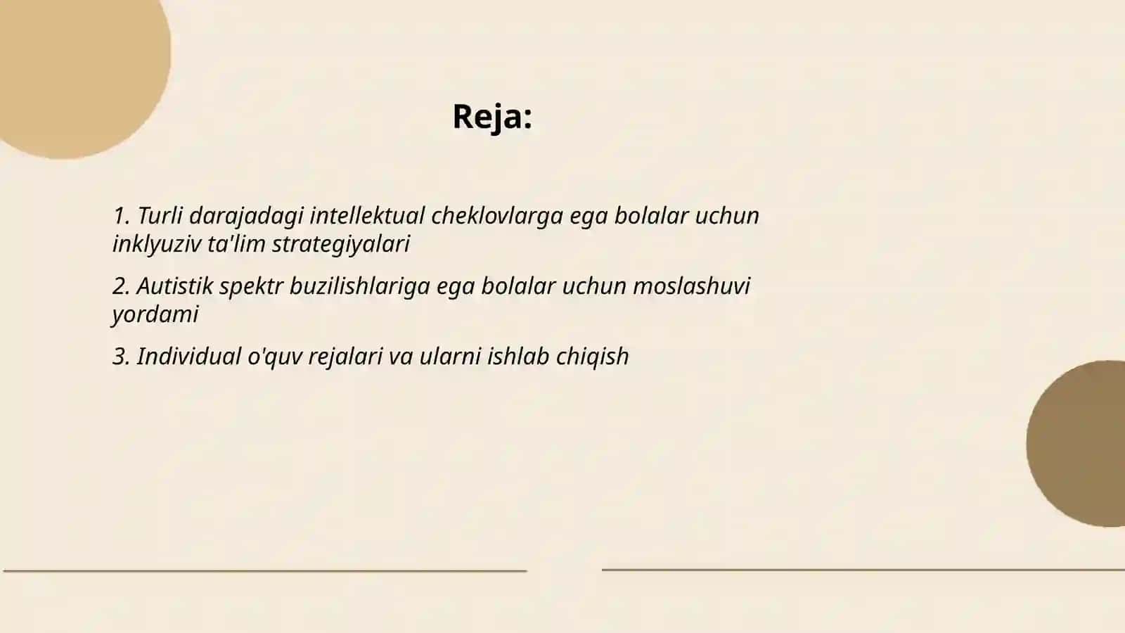 Turli darajadagi intelektual yetishmovchiligi boʻlgan bolalar,autistik spektr buzilishlariga ega bolalar uchun inklyuziv taʼlim strategiyalari va ularni amalfa oshirish shart-sharoitlari 2
