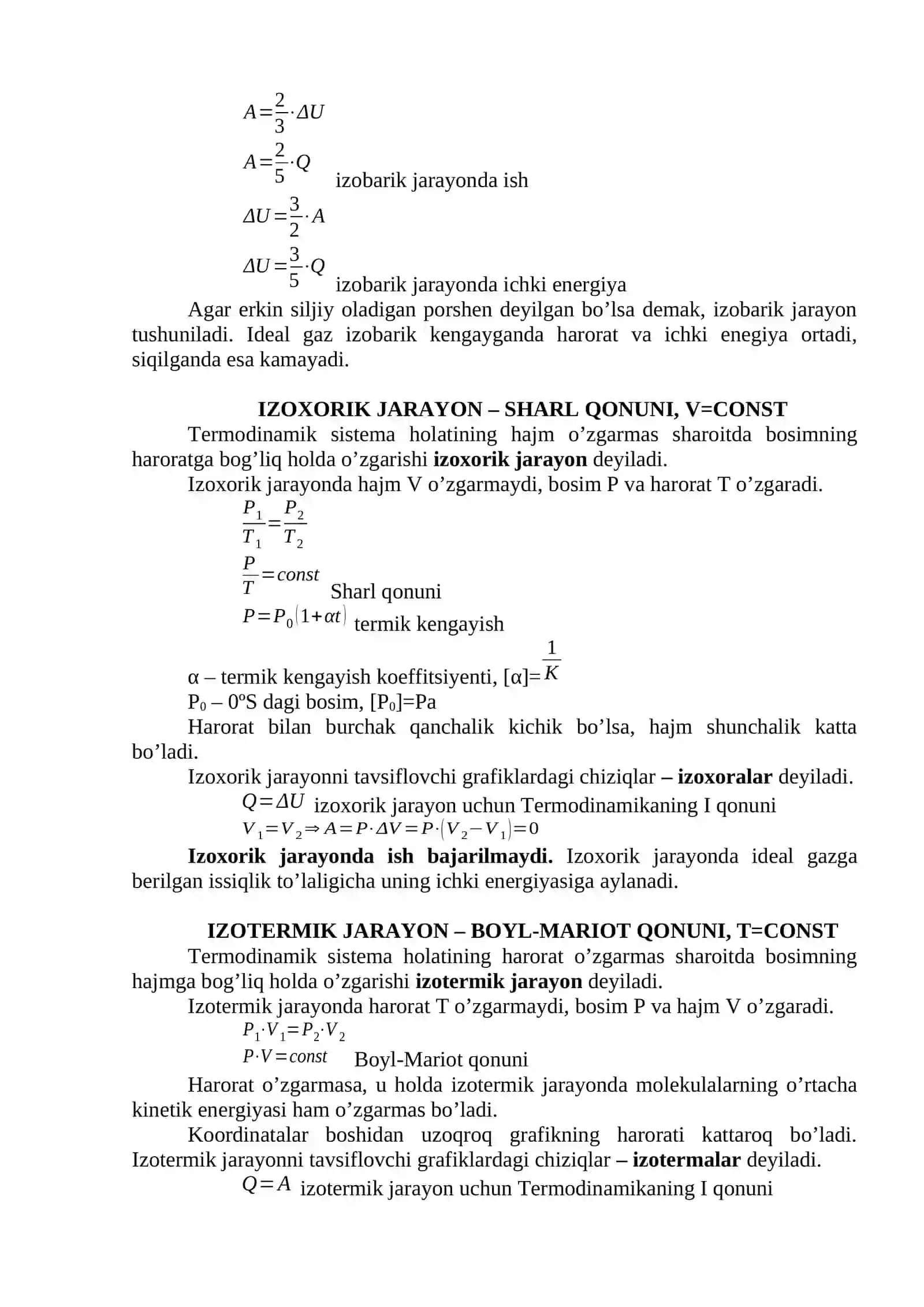 Termodinamika asoslari - Izobarik jarayon 2