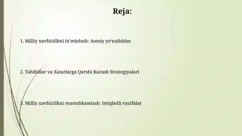 Milliy havszligni taminlash doirasida amalga owirilayotgan ishlar 2