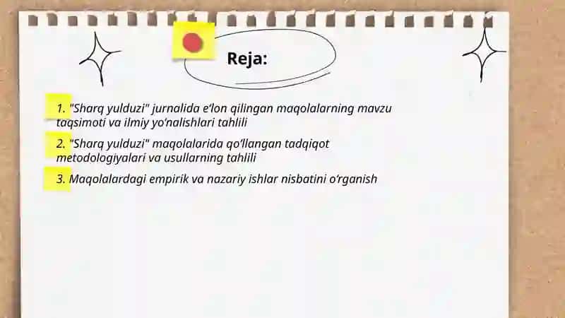 "Sharq yulduzi" jurnalida e‘lon qilingan ilmiy maqolalar tahlili 2