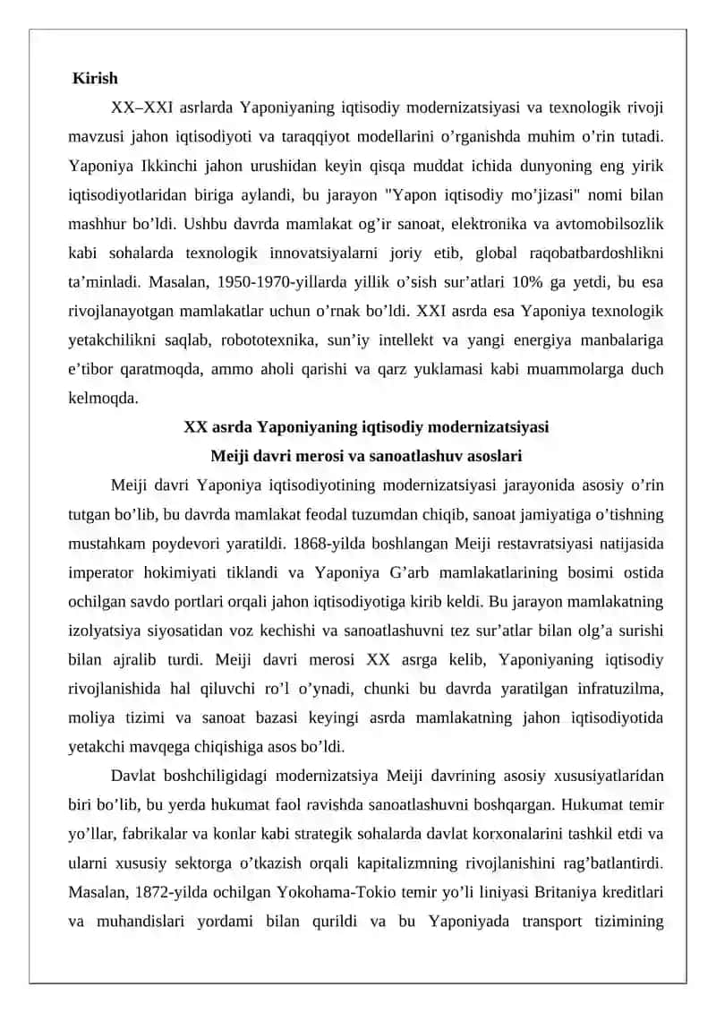 XX–XXI asrlarda Yaponiyaning iqtisodiy modernizatsiyasi va texnologik rivoji 2