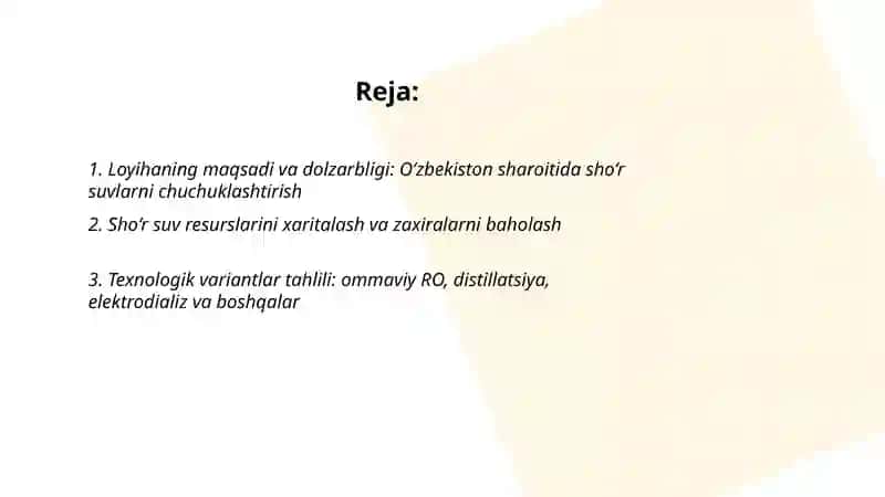 Oʼzbekiston hududida sho‘r suvlarni chuchuklashtirish g‘oyasini yaratish 2
