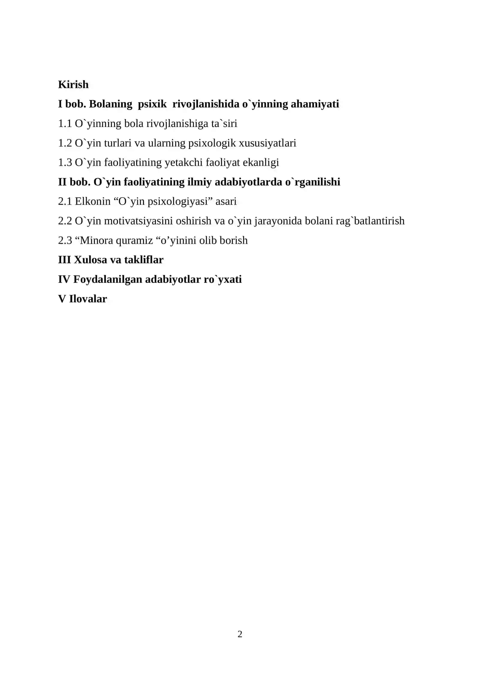 Bolada o`yin motivatsiyasining rivojlanishi 2