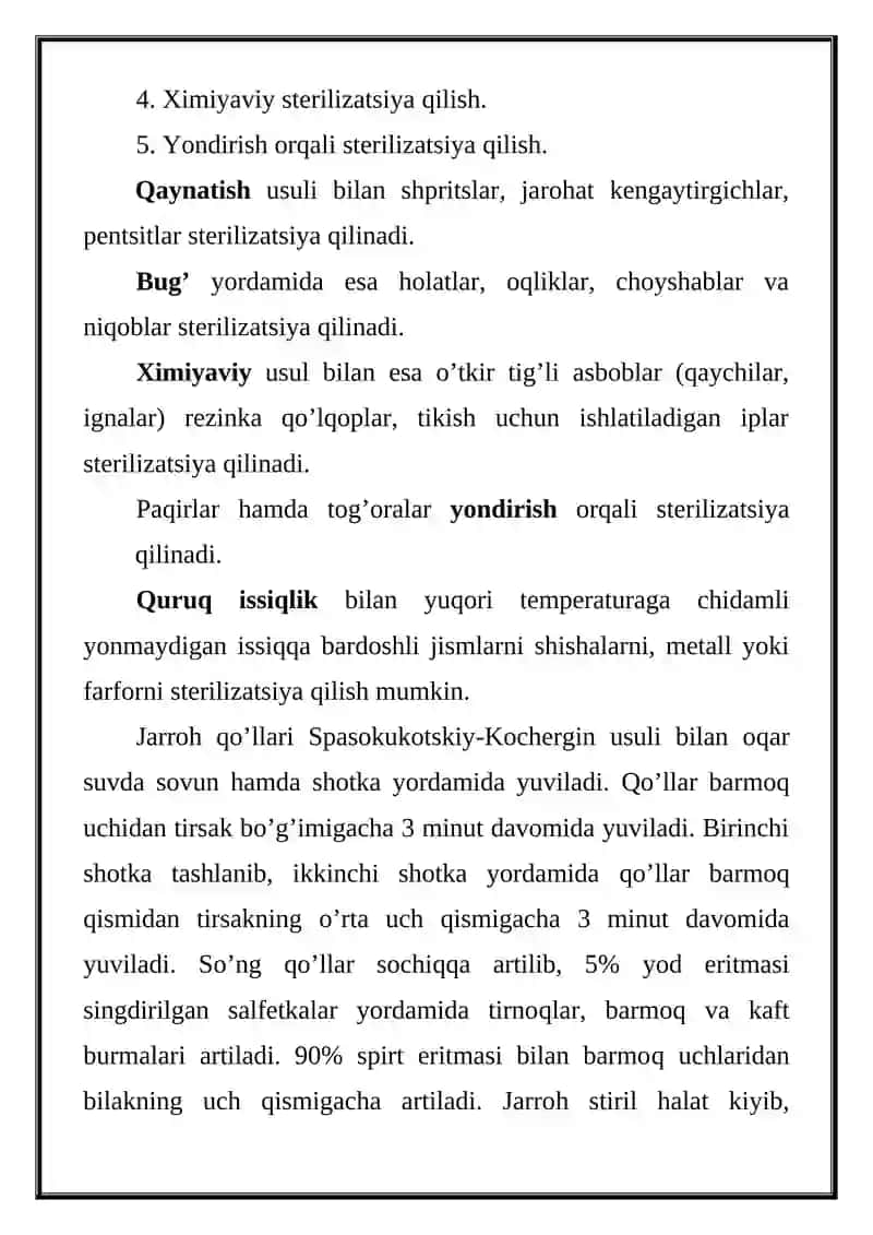ANTISEPTIKA VA ASSEPTIKA ASOSLARINI O'RGANISH AVTOKLAF BO'LIMI BILAN TANISHISH 2