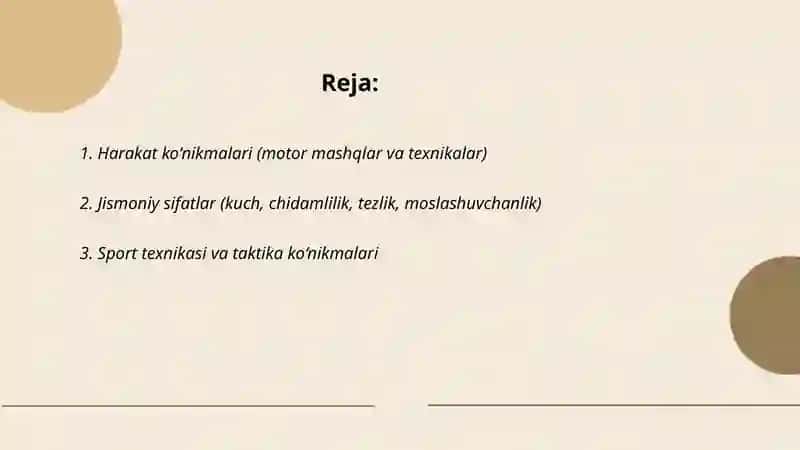 Harakat ko‘nikmalari (motor mashqlar va texnikalar) 2