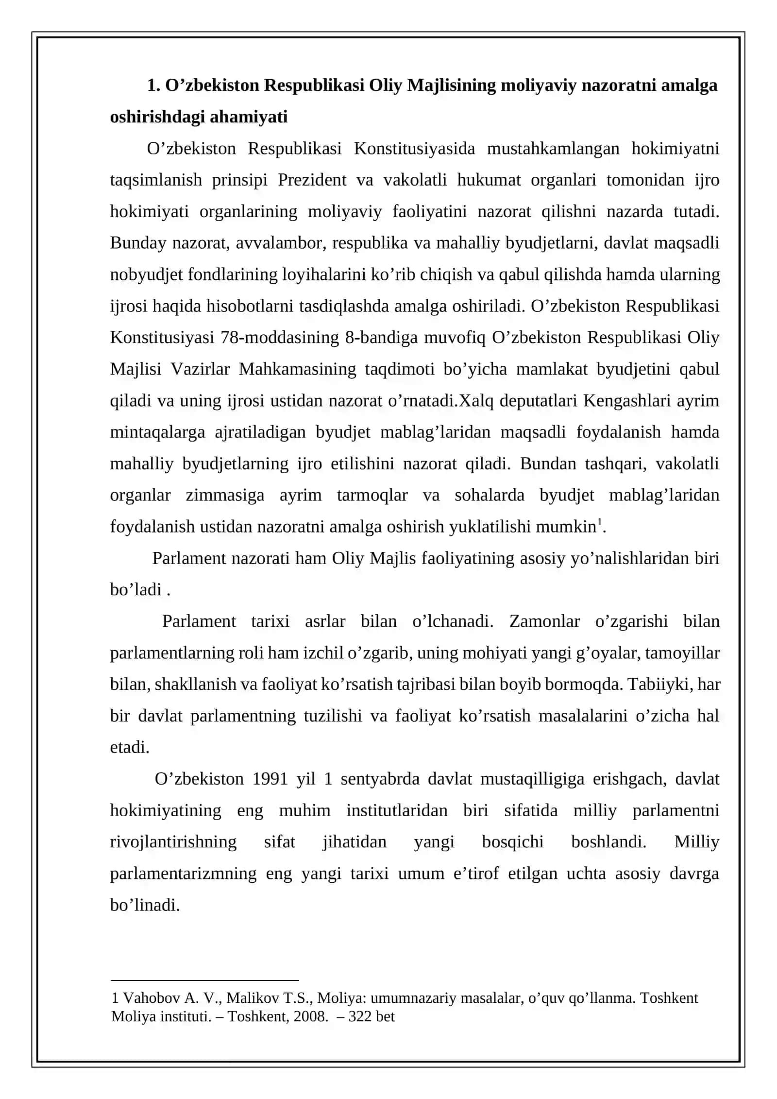 O’zbekiston Respublikasi Oliy Majlisining moliyaviy nazoratni tashkil etishdagi roli 2