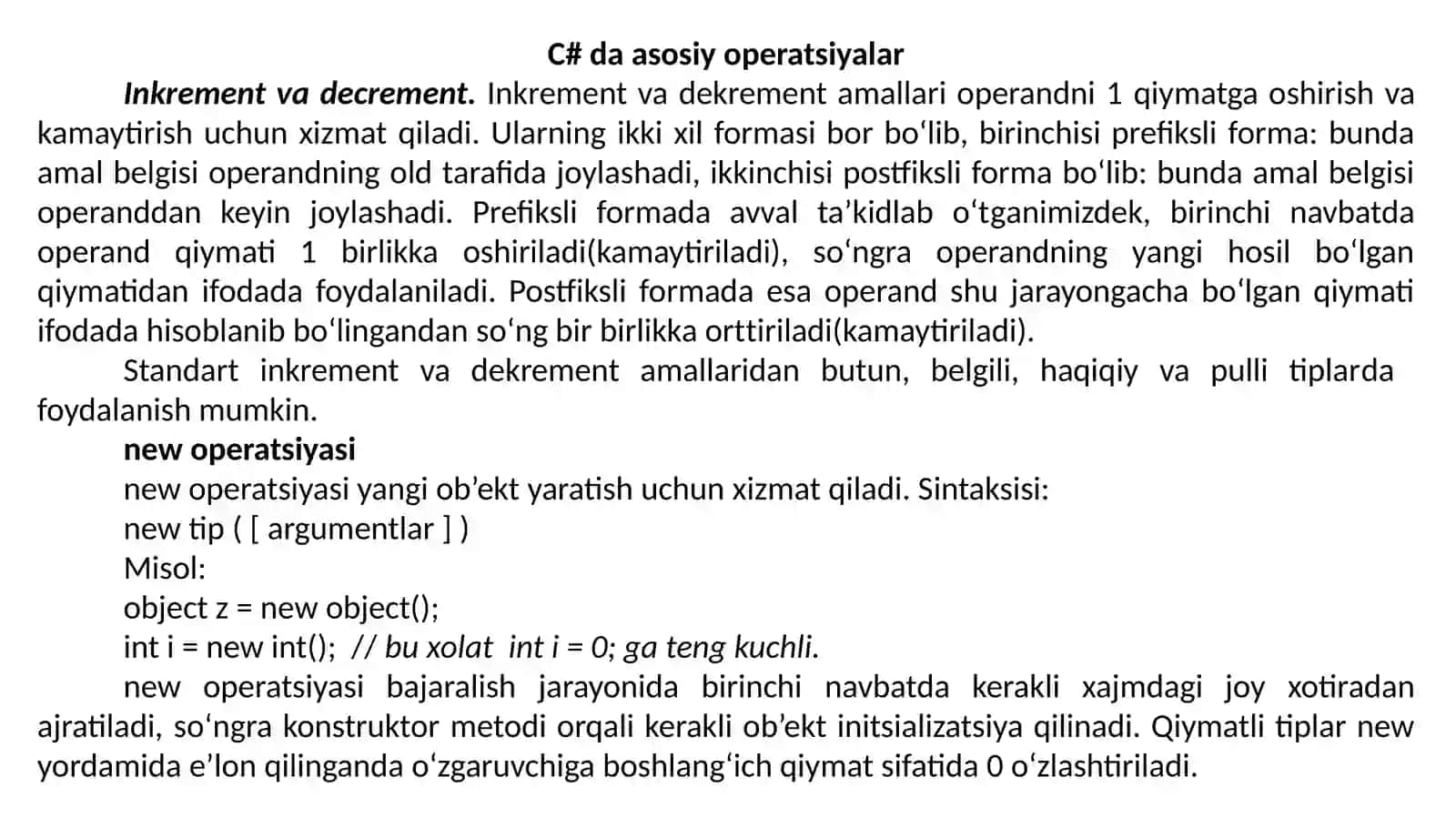 3-Ma`ruza:C# TILINING ASOSIY TUSHUNCHALARI 2