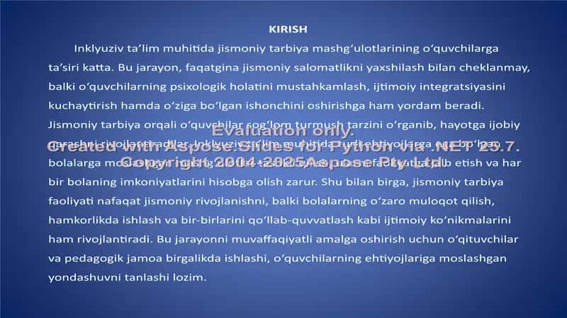 INKLYUZIV TA’LIM MUHITIDA JISMONIY TARBIYANI TASHKIL ETISH METODIKASI 2