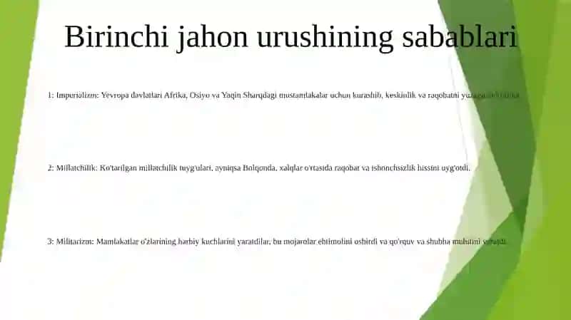 Birinchi Jahon Urushi Sabablari Va Oqibatlari 2