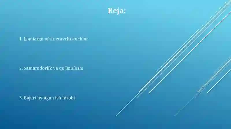 Energiya va ish Jismning qiya tekislik bo'ylab harakatlanishida bajarilgan ish 2