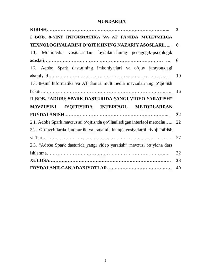 Umumiy orta talim maktablarining 8-sinfida Informatika va AT fanidan “Adobe Spark dasturida yangi video yaratish” mavzusini o‘qitishda interfaol metodlardan foydalanish 2