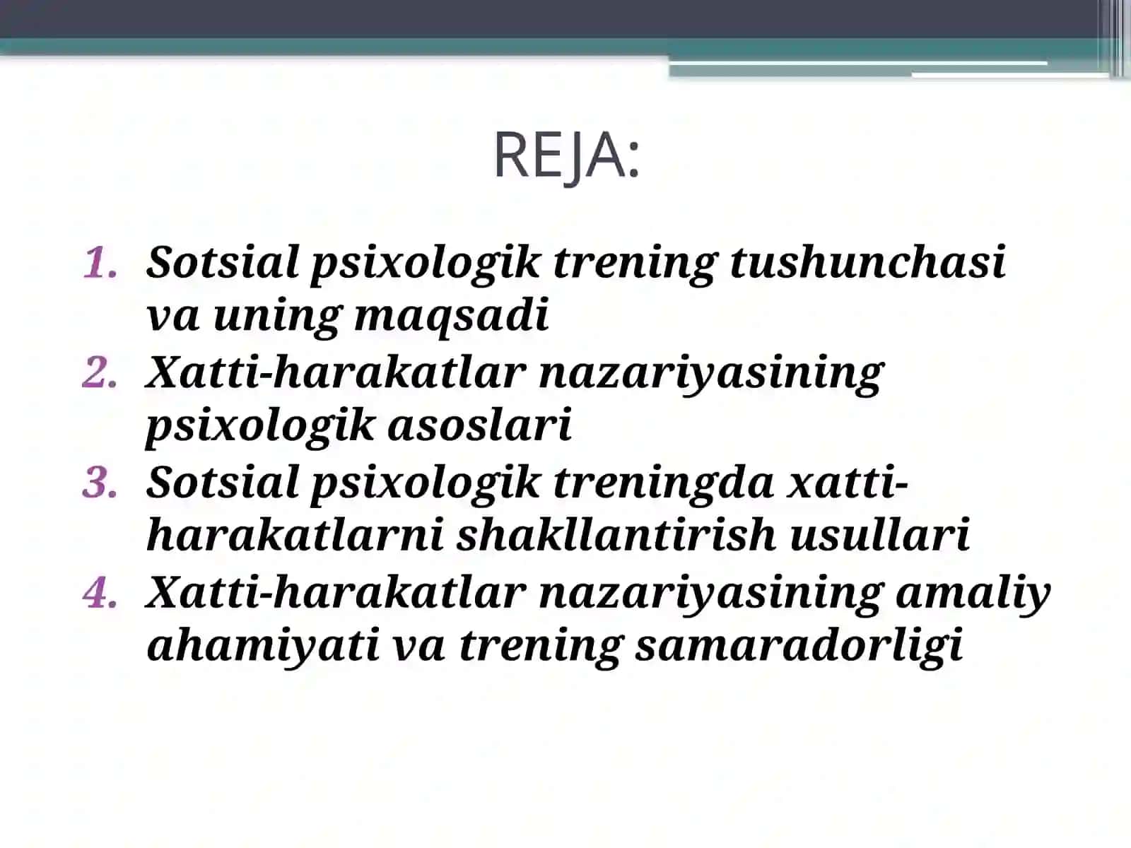 SOTSIAL PSIXOLOGIK TRENINGDA XATTI-HARAKATLAR NAZARIYASI 2