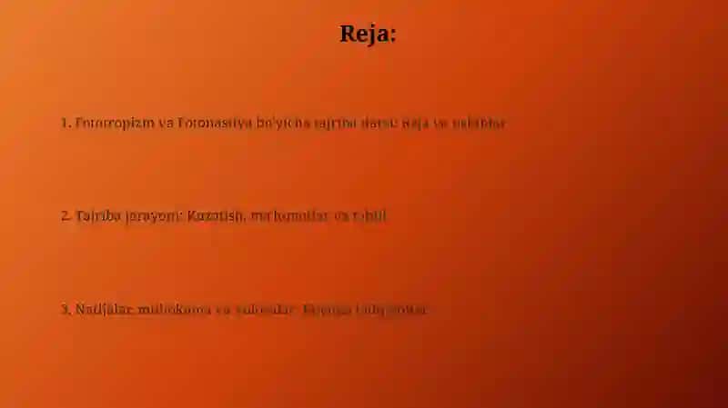 Fototropizm va Fotonastiya bo'yicha Tajriba Darsi 2