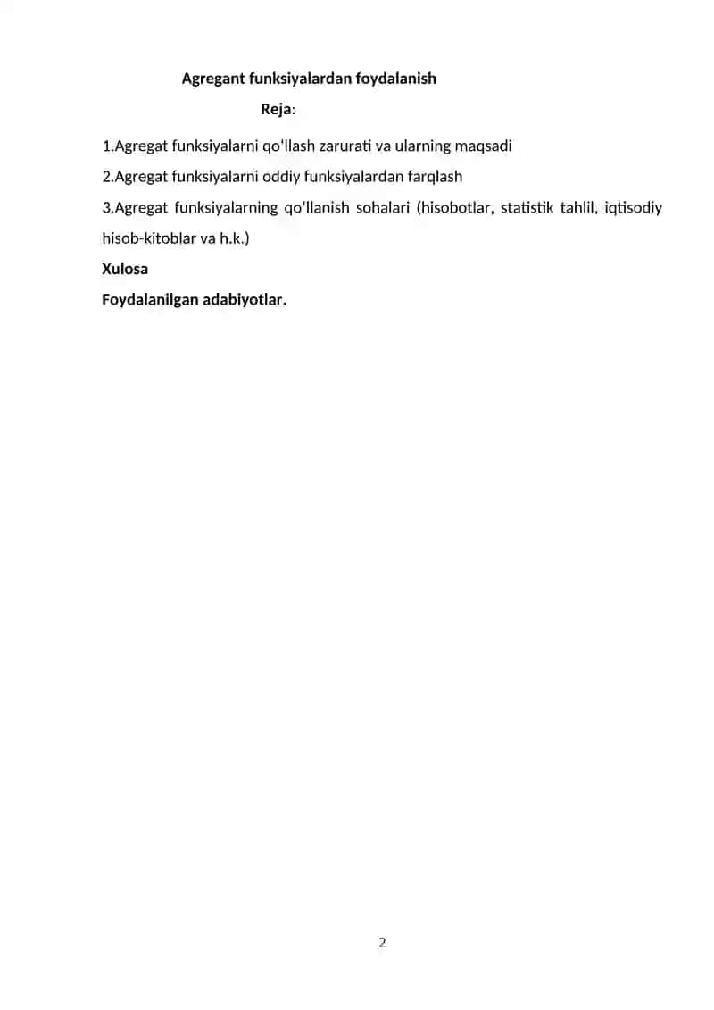 Agregant funksiyalardan foydalanish 2