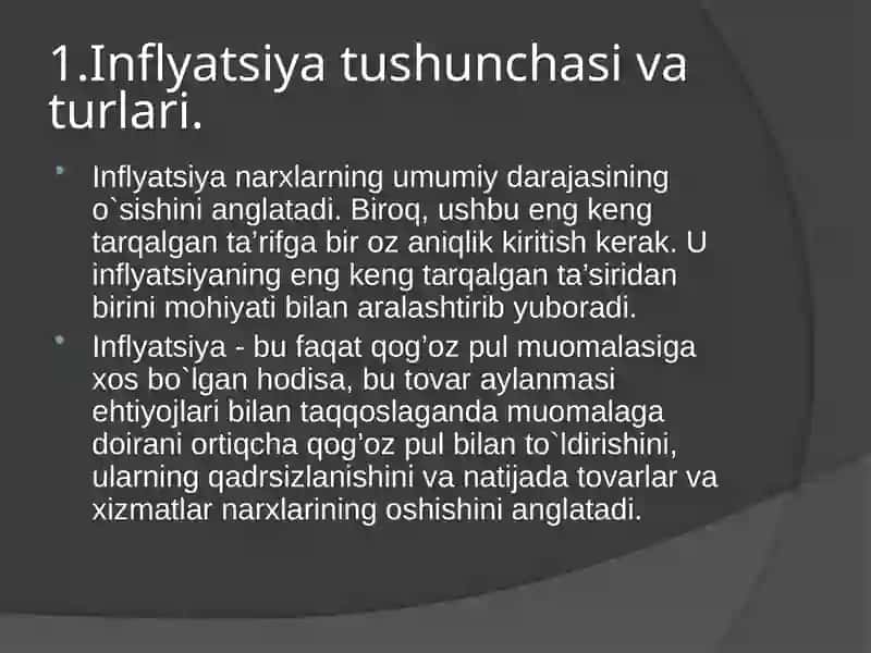 INFLYATSIYA VA UNING TURLARI. PULNING BARQARORLIGINI TA`MINLASH YO`LLARI 2