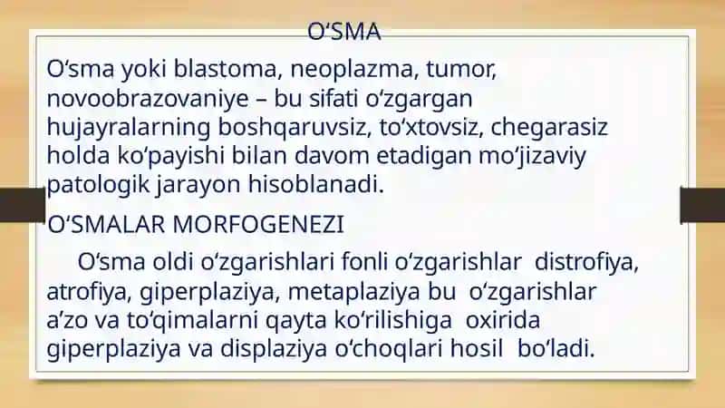 O'SMA IMMUNITETI. KANSEROGEN AGENTLAR 2