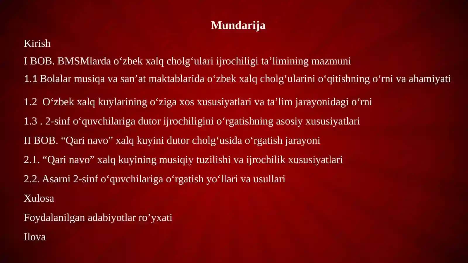 BMSMning 2-sinf o‘quvchilariga o‘zbek xalq kuyi “Qari navo” asarini dutor cholg‘usida o‘rgatish yo‘llari 2