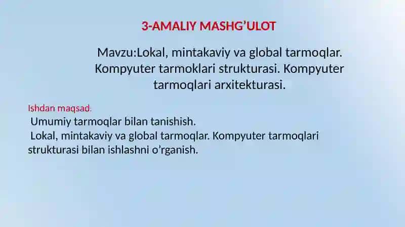Lokal, mintakaviy va global tarmoqlar 2