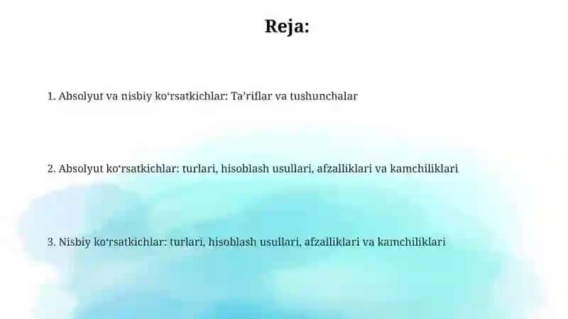 Absolyut va nisbiy ko'rsatkichlar 2