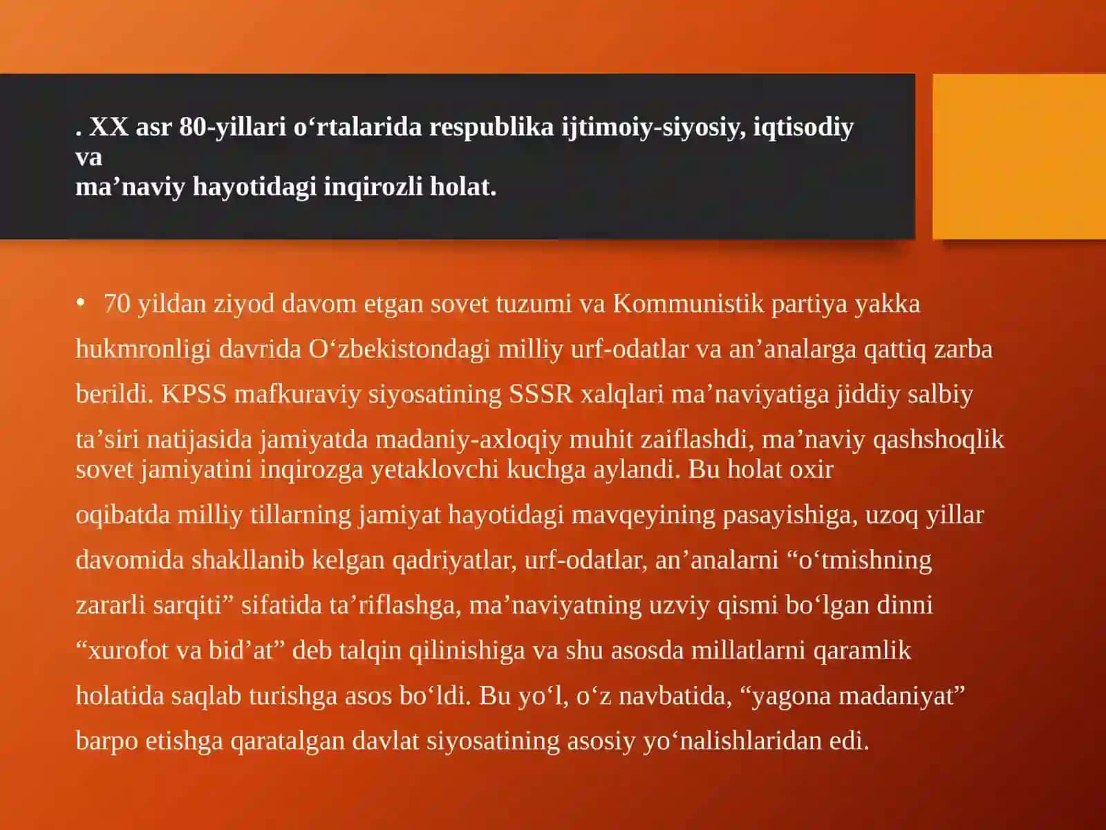 MUSTAQILLIKKA ERISHISH ARAFASIDA O‘ZBEKISTONDAGIIJTIMOIY-SIYOSIY JARAYONLAR 2