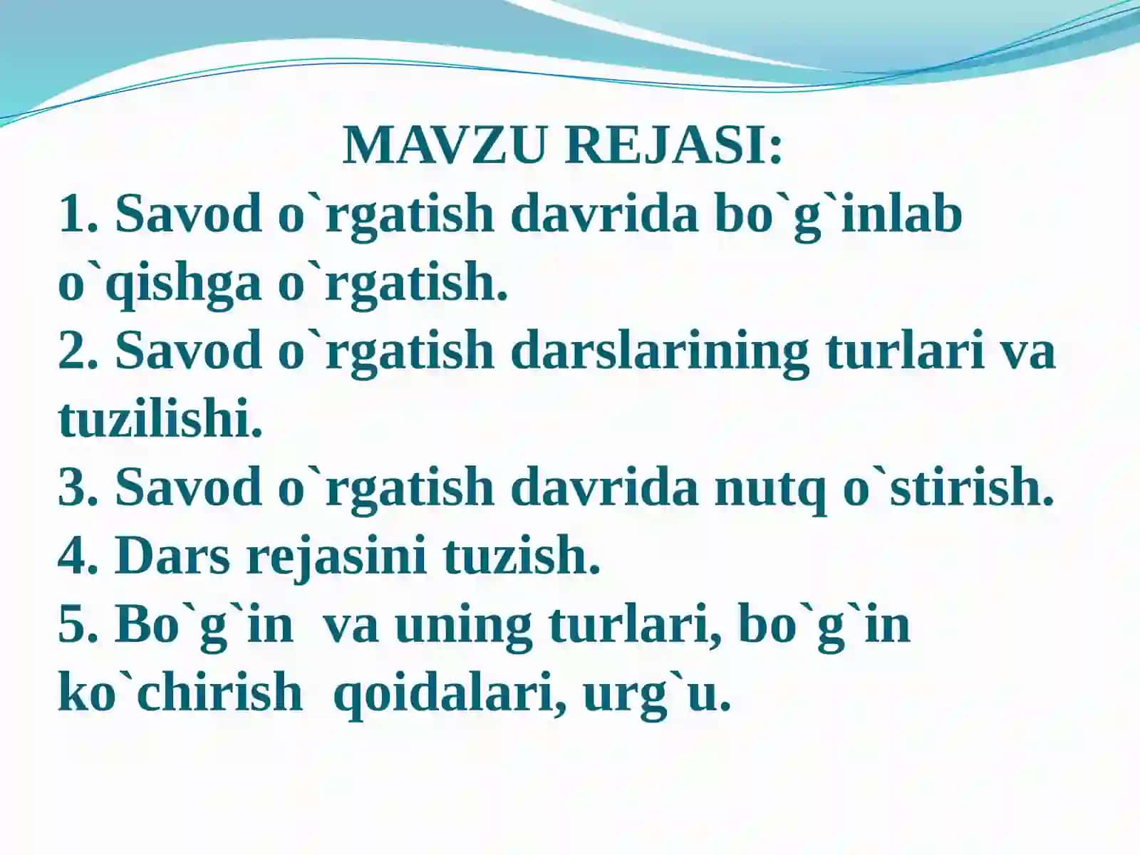 SAVOD O‘RGATISHNING ASOSIY DAVRI UCHUN DARS ISHLANMASINI TUZISH 2