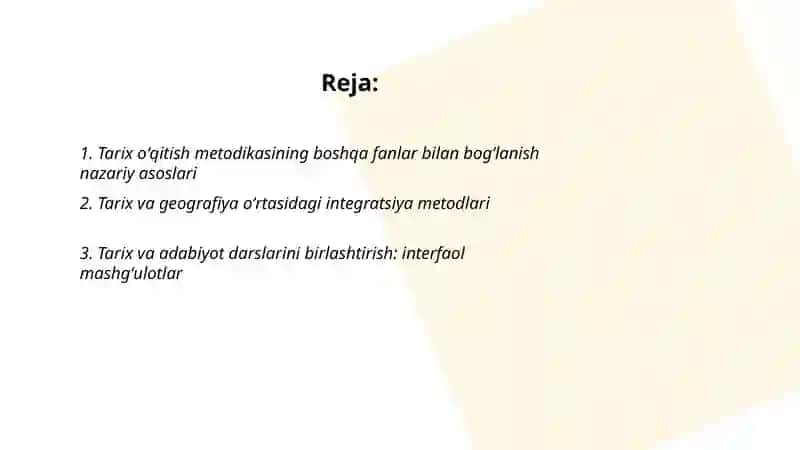 Tarix oʻqitish metodikasining boshqa fanlar bilan bogʻliqligi 2