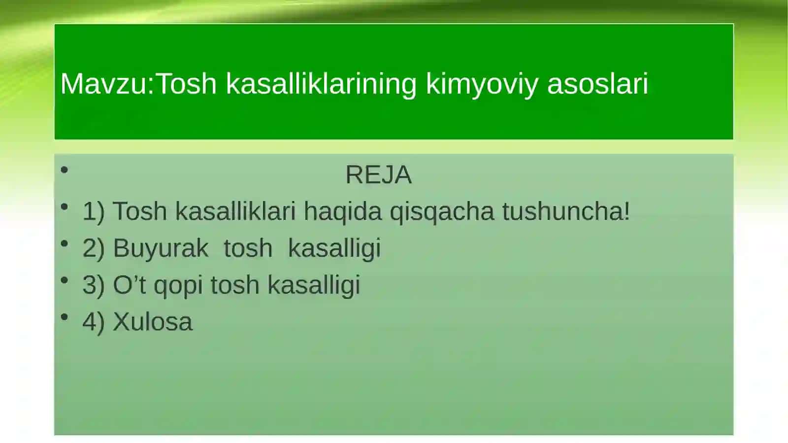Tosh kasalliklarining kimyoviy asoslari 2