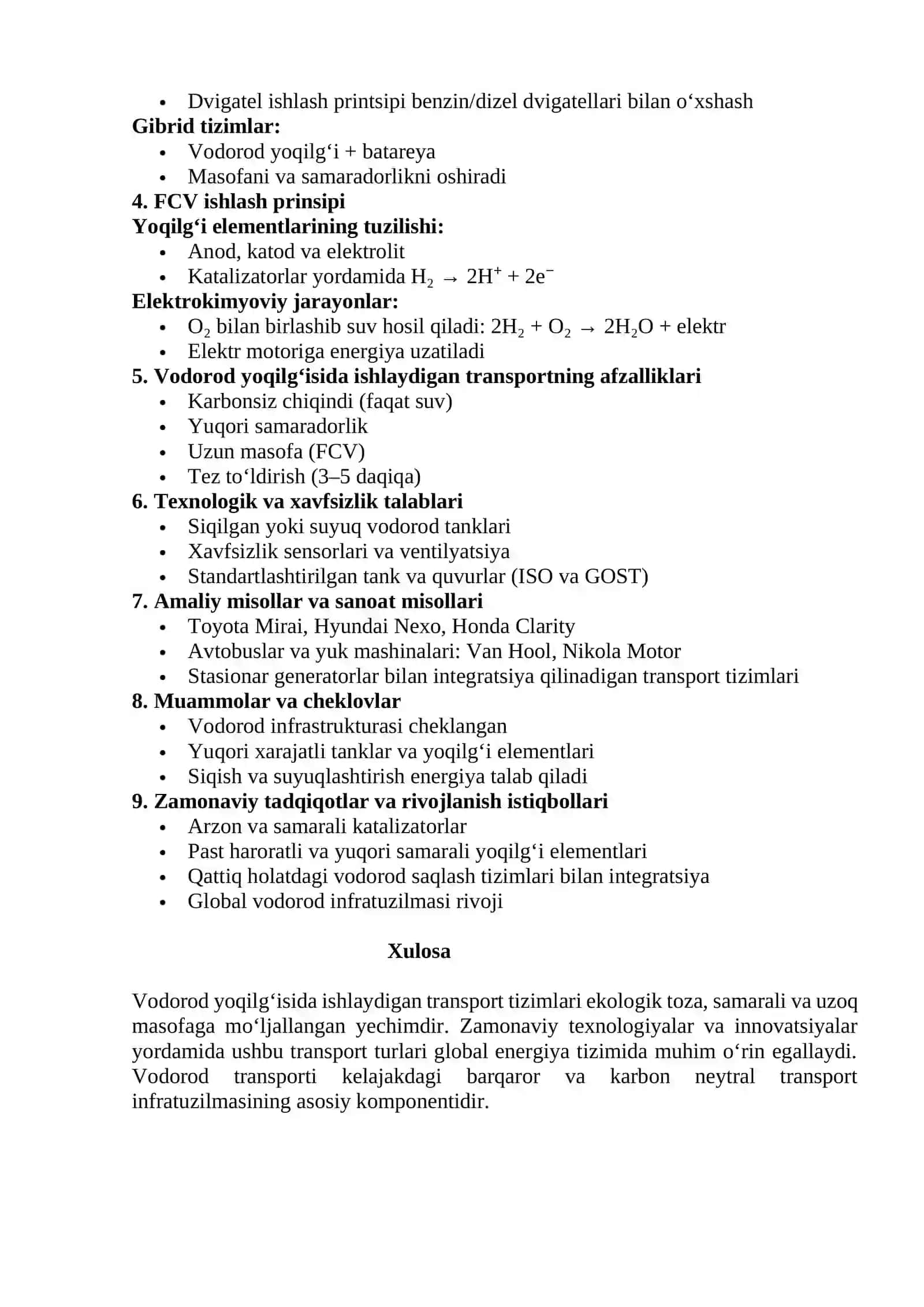 Vodorod yoqilg‘isida ishlaydigan transport tizimlari 2