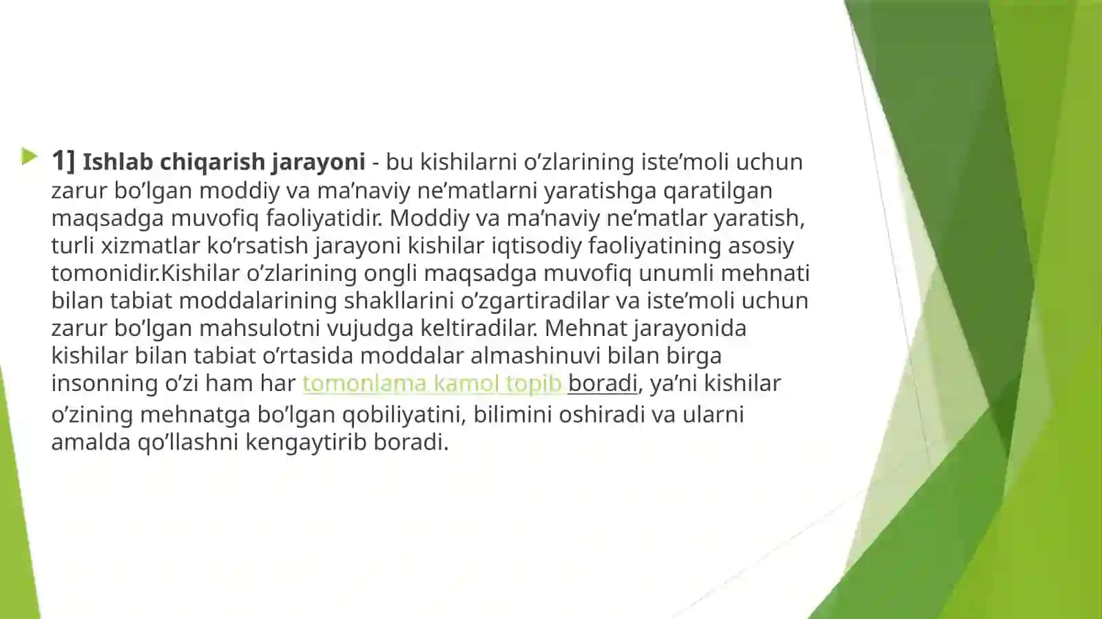 Ishlab chiqarish jarayoni va uning samaradorligi 2