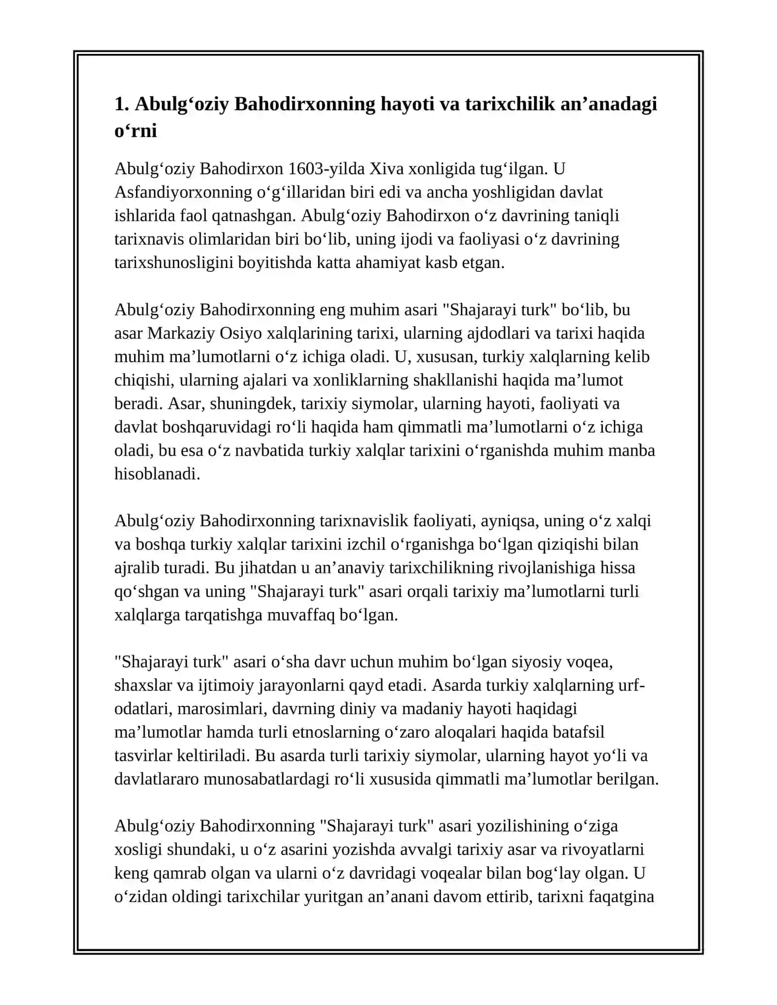 Abulgʻoziy Baxodirxon Tarixnavis Olim "Shajarayi Turk" asarida 2