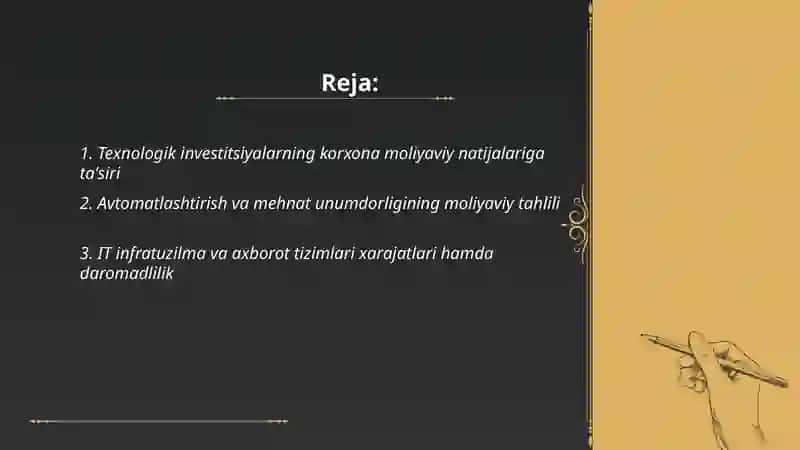Texnologik investitsiyalarning korxona moliyaviy natijalariga ta'siri 2