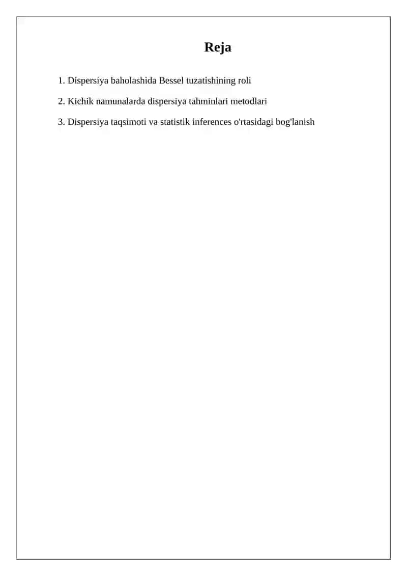 Tuzatilgan tanlanma dispersiyani normal taqsimlangan bosh to'plam dispersiyasi bilan taqqoslash 2