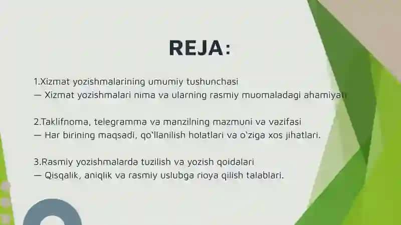 XIZMAT YOZISHMALARI (MANZIL, TELEGRAMMA VA TAKLIFNOMA) 2