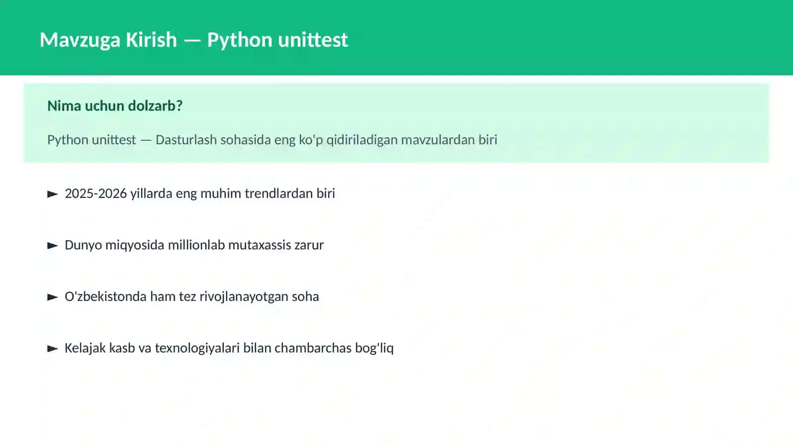 PYTHON DASTURLASH | Python unittest 2