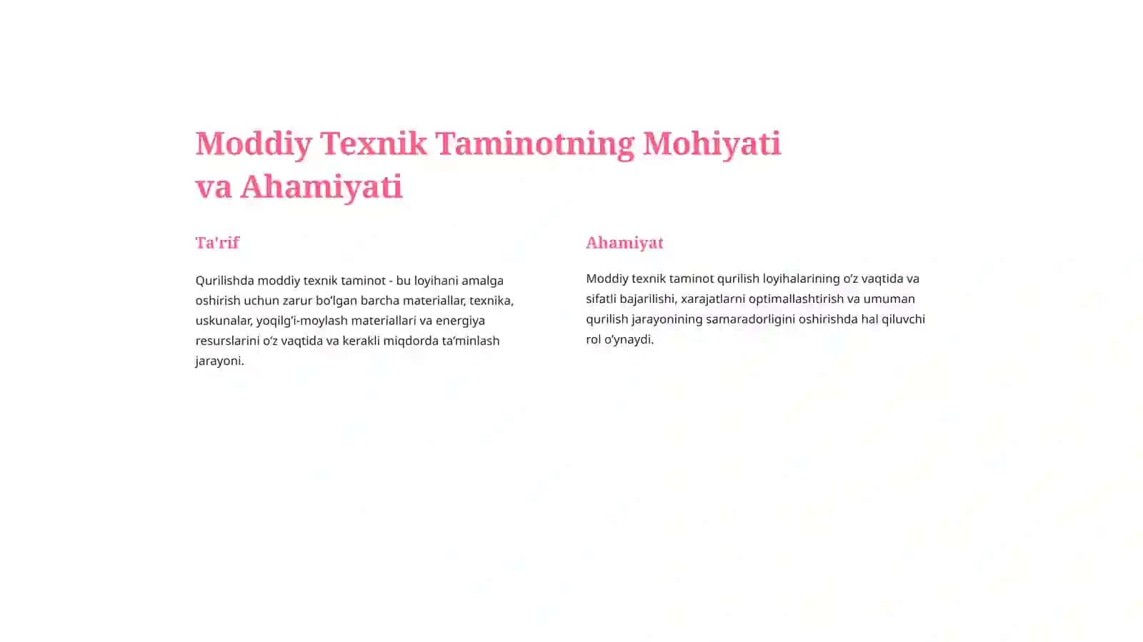 QURILISHNING MODDIY TEXNIK TA’MINOTI 2