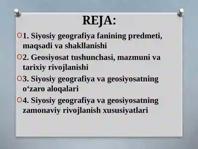 Siyosiy geografiya va geosiyosat. O'zaro aloqalar va rivojlanish xususiyatlari 2