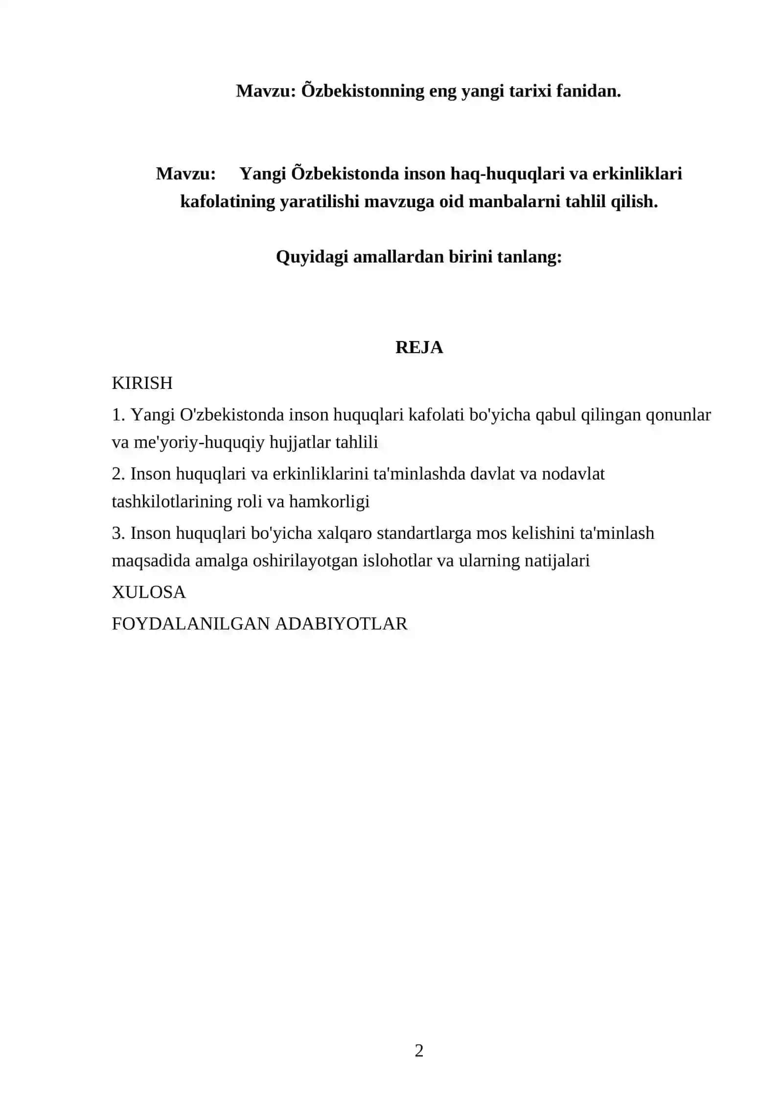 Yangi O'zbekistonda inson haq-huquqlari va erkinliklari kafolatining yaratilishi 2