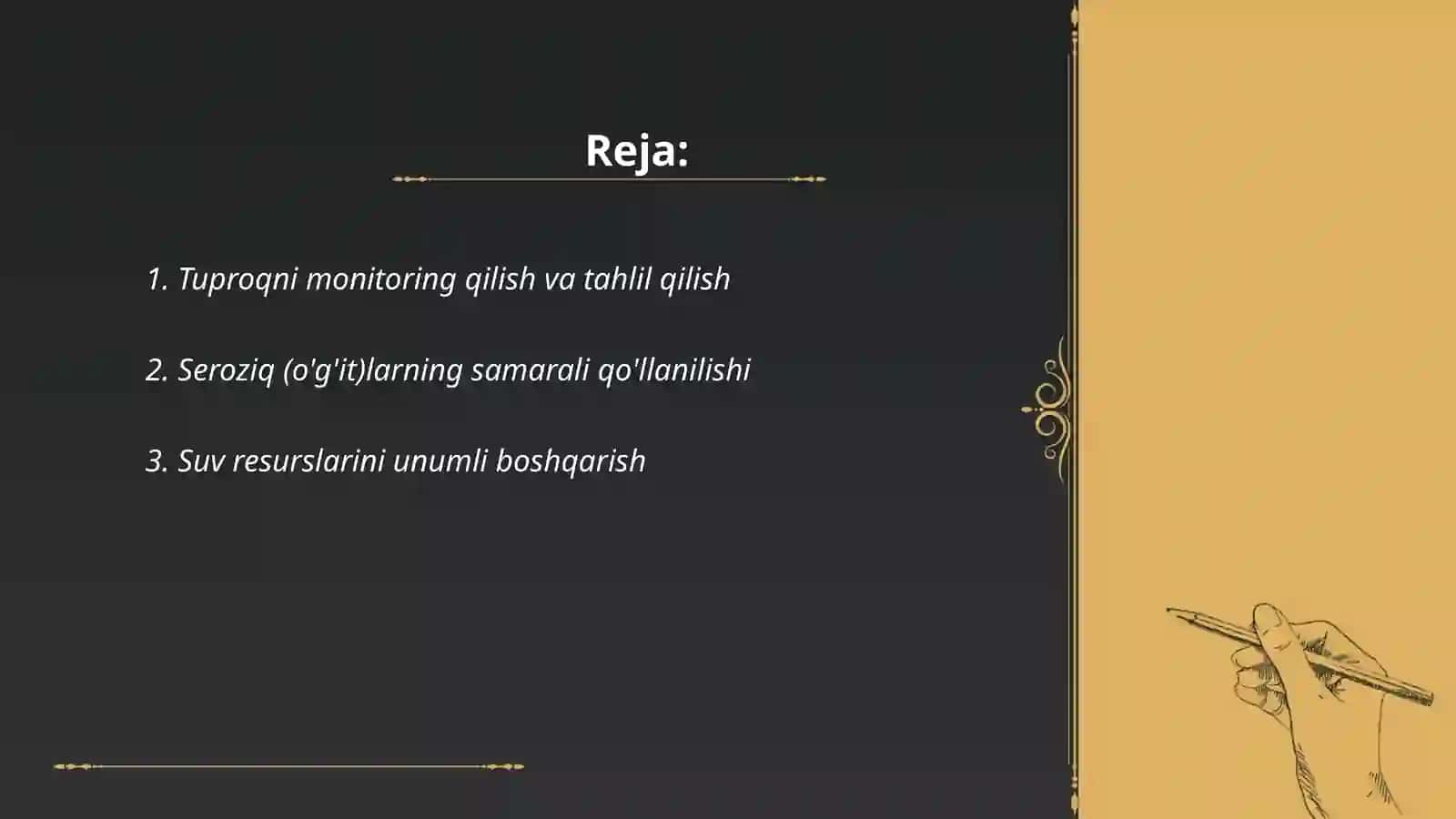 Tuproq yer resurslarini yaxshilash foydalanish holati va unumdorligini oshirish 2