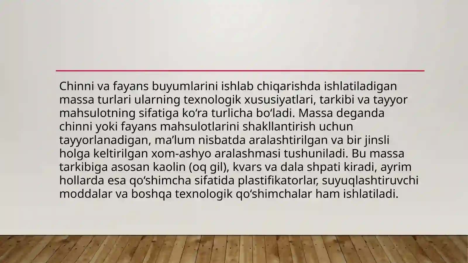 Chinni-fayans buyumlari uchun ishlatiladigan massa turlari 2