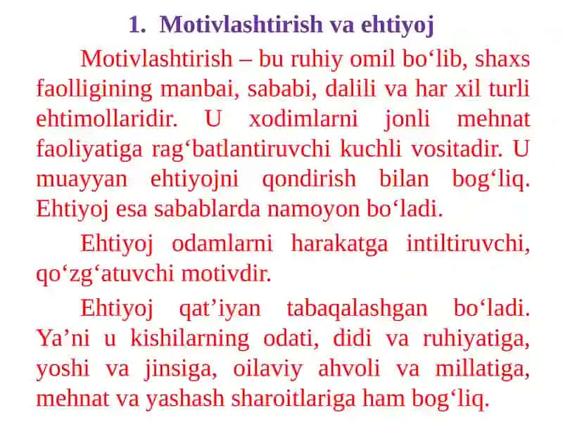 Motivlashtirish va Ehtiyoj 2