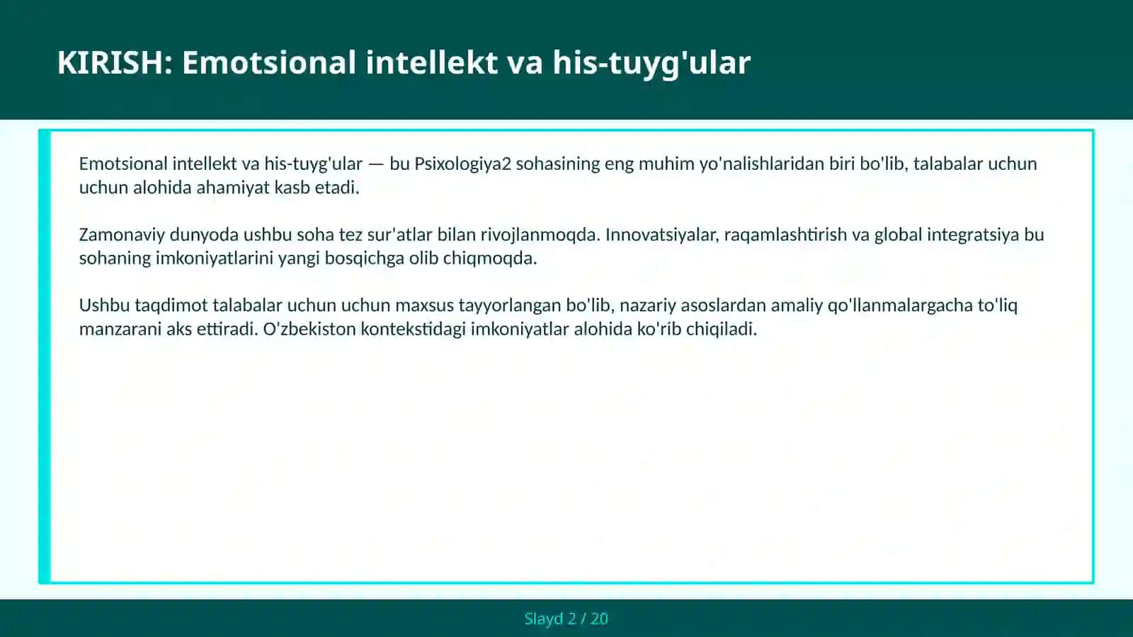 Emotsional intellekt va his-tuyg'ular 2