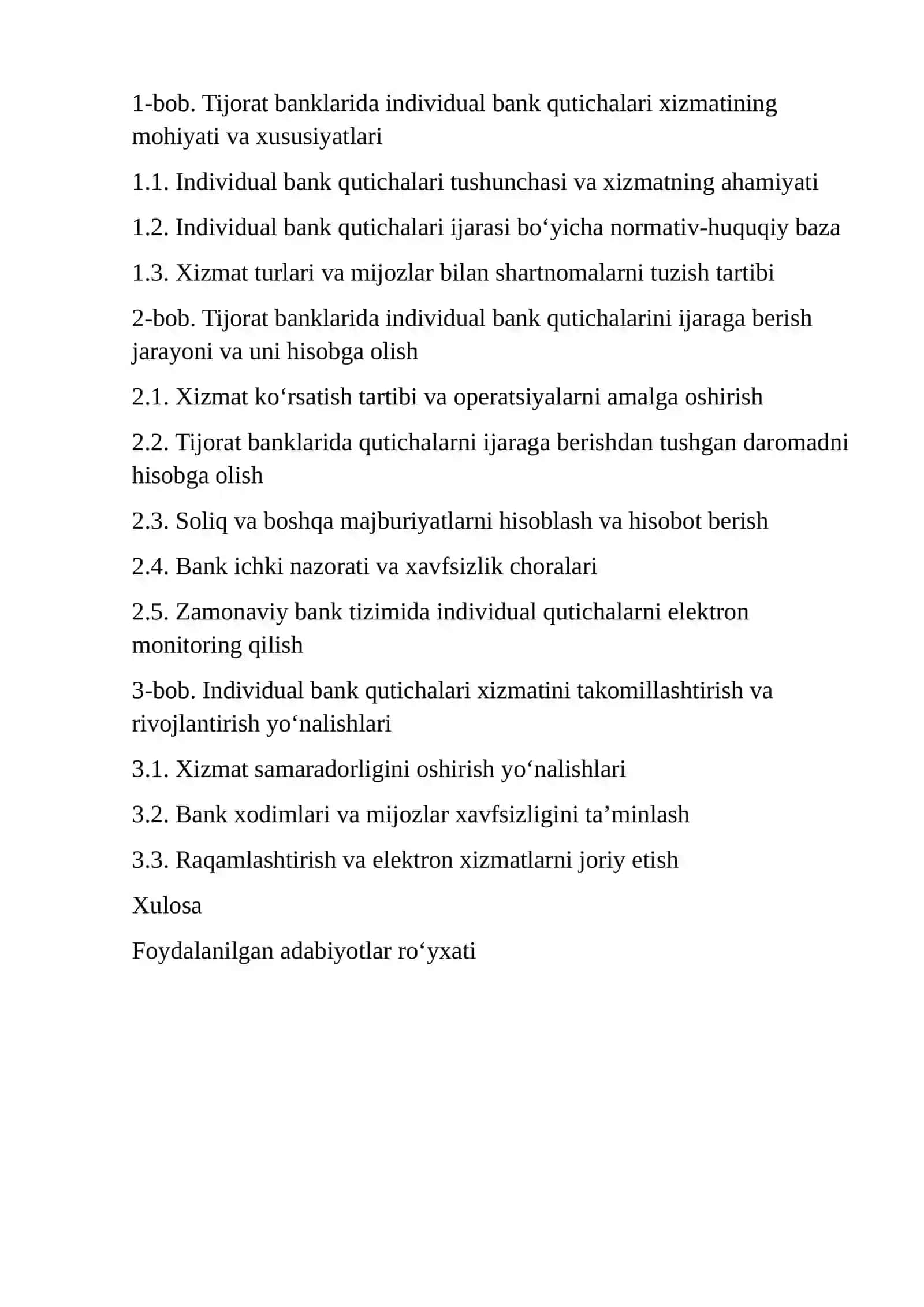 TIJORAT BANKLARIDA INDIVIDUAL BANK QUTICHALARINI IJARAGA BERISH XIZMATINI KO'RSATISH VA UNI HISOBGA OLISH 2