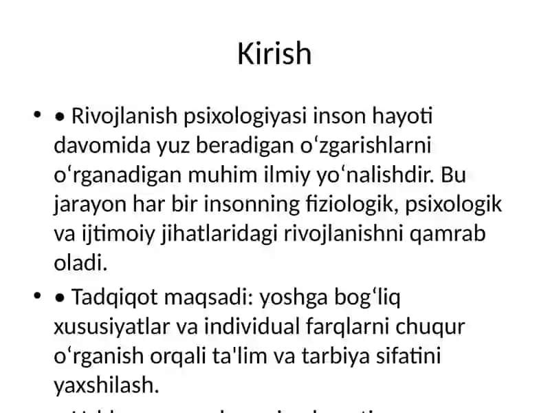 Rivojlanishning Yoshga va Individual Xususiyatlariga Oid Tadqiqotlar Tahlili 2