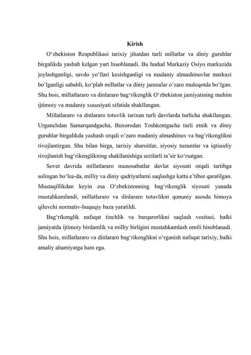 Oʻzbekistonda millatlararo va dinlararo bagʻrikenglikning shakllanishi 2