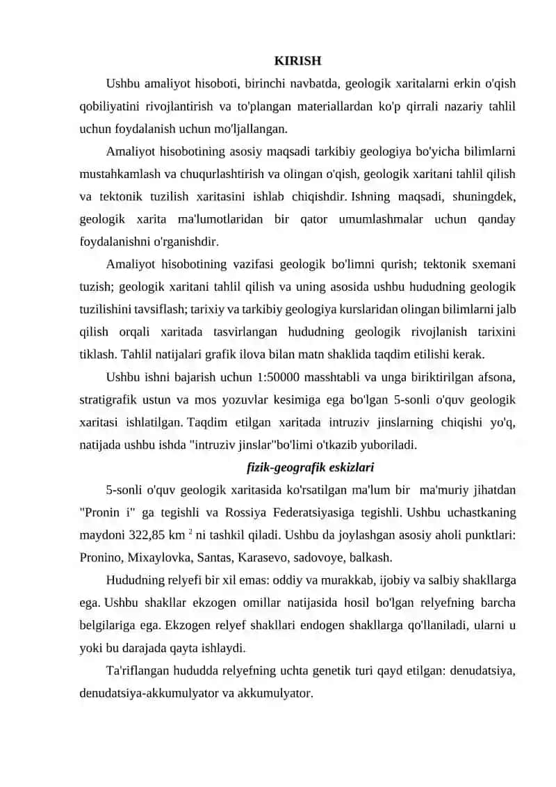 STRUKTURAVIY GEOLOGIYA VA GEOLOGIK XARITALASH FANI BUYICHA OKSOK OTA DALA AMALIYOTI 2