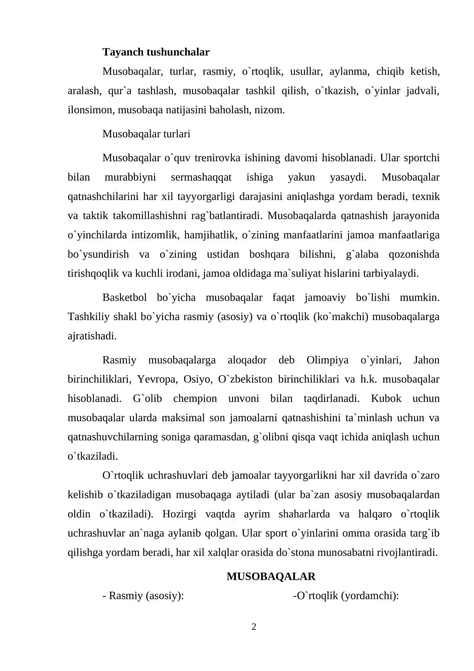 Musobaqalarni tashkil qilish va o`tkazish 2