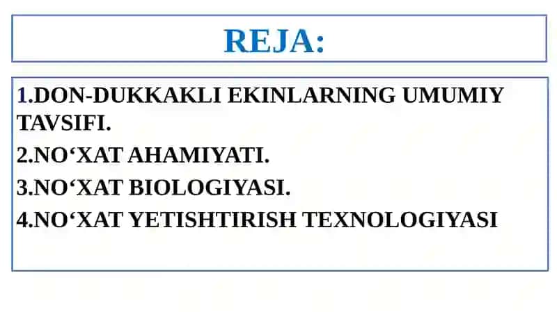 DON-DUKKAKLI EKINLARNING UMUMIY TAVSIFI, NO‘XAT AHAMIYATI, BIOLOGIYASI VA YETISHTIRISH TEXNOLOGIYASI 2