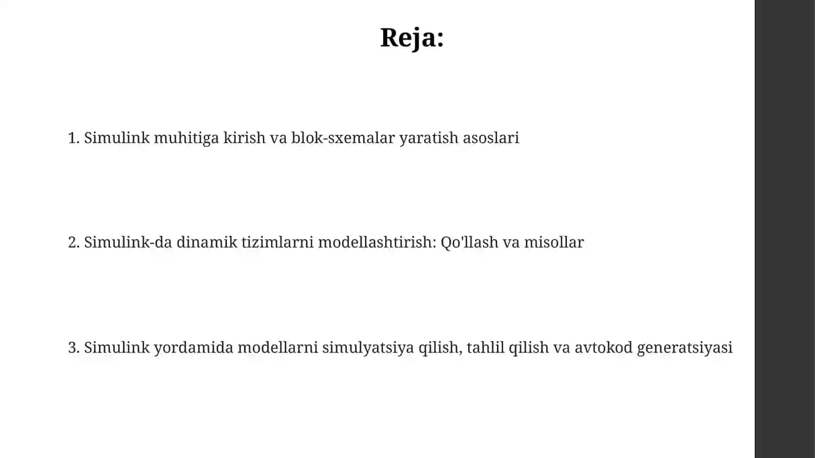 Dinamik sistemalarni Simulink paketida modellashtirish 2